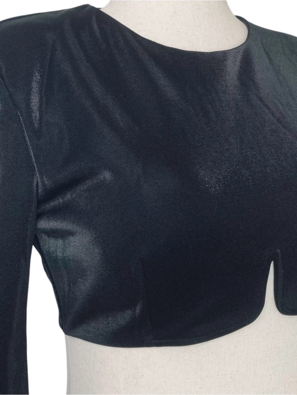 The Sang Womens L Crop Top Black Sheen Architectural Cyber Y2K Subversive Basic - Picture 7 of 16